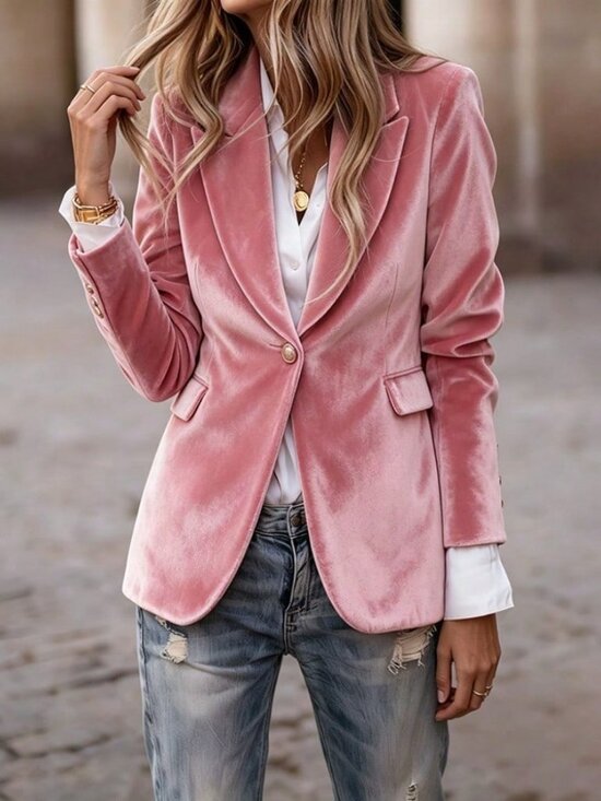 Jackets & Blazers - Pink ElegantWomen's Textured Slim Fit Single Breasted Blazer Jacket